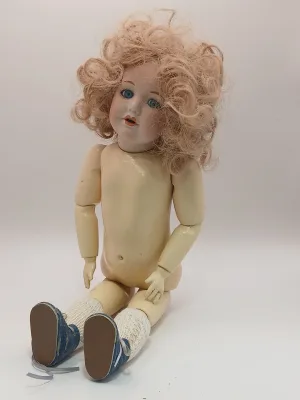 Kestner Style Doll JDK 217 Jointed Curly Hair Blue Eyes 34cm